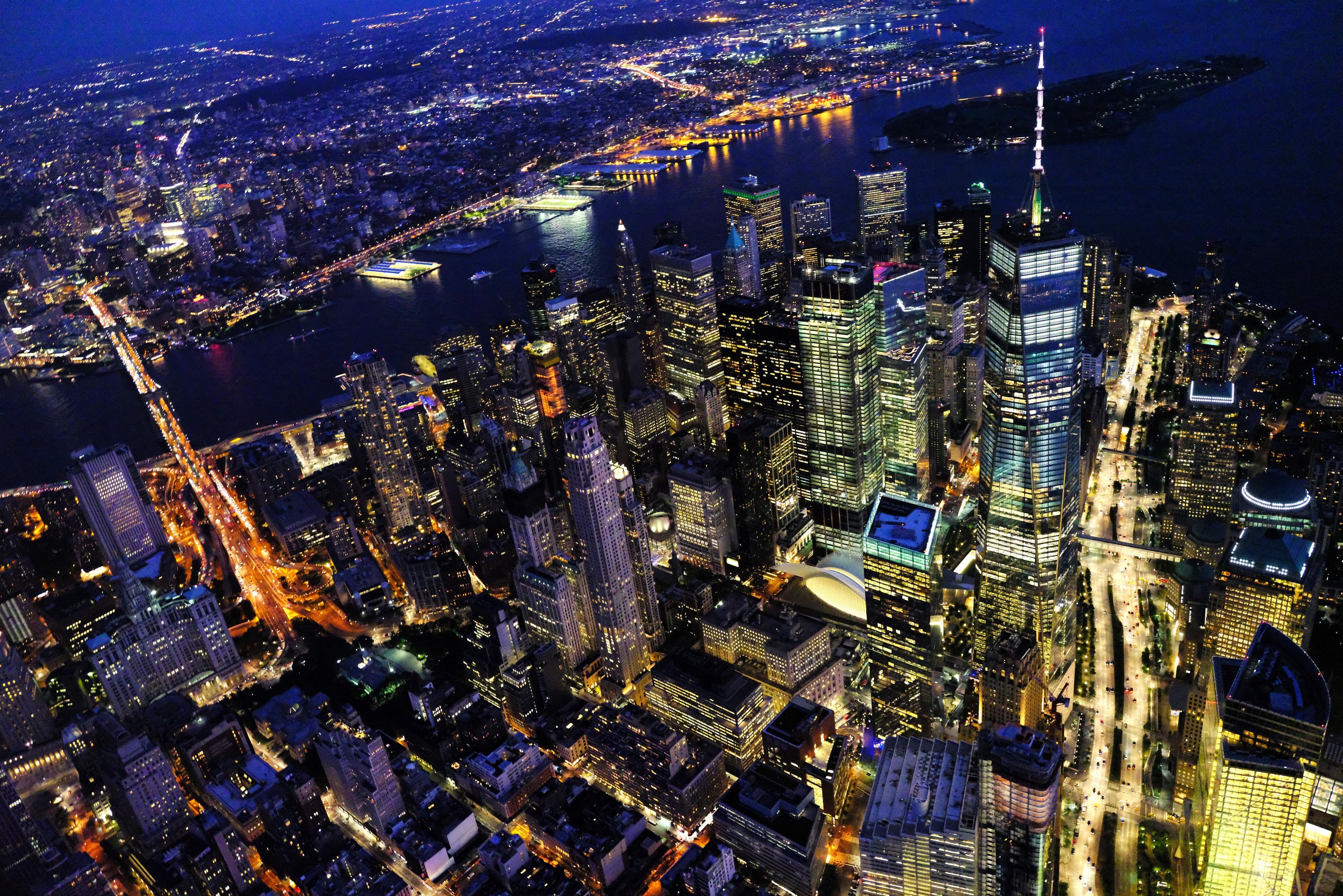 Aerial View of New York City at Night